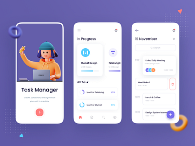 Task Manager - Mobile App 3d 3d computer 3d illustration 3d laptop 3d model 3d rendered app design graphic design illustration interface task manager ui ui design ui ux ux design