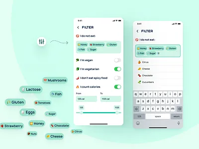 Zelena Zona — Filter screens (english) app delivery ecommerce filter food healthy ingredient mobile ui ux vegan vegetarian