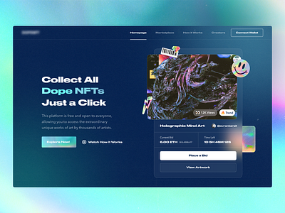 Dope NFTs - NFT Landing Page Website concept crypto design glassy gradient holographic holographic website nft nft crypto nft gaming nft landing nft landing page nft ui nft ui design nft website ui