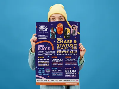 Freshers Week poster design brand branding brnding colourful design energetic events festival freshers fun gig logo party poster student typography