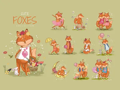 Hand Drawn Fox Clipart Bundle bundle clipart cute cute animal design fox foxes illustration kids nursery poster
