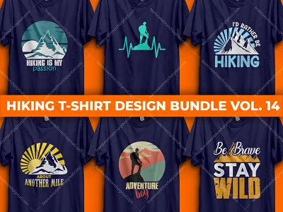 Hiking T-Shirt Design Bundle Vol. 14 adventure t shirt apparel design hike hiking hiking t shirt design illustration logo mountain retro t shirt shirt tee template tshirt ui