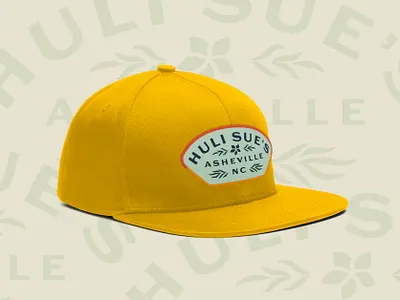 Huli Sue's Hat Design 1950s aloha asheville barbeque bbq custom type grill hat hawaii hawaiian hula girl logo mahalo merch oval badge pin up restaurant branding retro tiki vintage