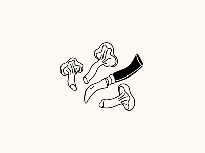 Chanterelle Hunting branding chanterelle cottagecore flatillustration foraging foragingtools freshlypicked lineart linedrawing minimal minimalillustration monochrome mushroomhunting mushroomknife mushrooms mycology procreate retrosupply wildfood wildmushrooms