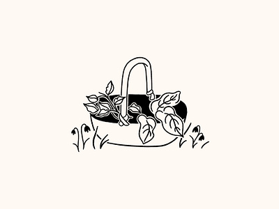 Foraging Basket brushpen cottagecore countryside dockleaves flatillustration forage foraging foragingbasket foraginghamper freshlypicked illustration lineart minimaldesign minimalillustration monochrome nettles procreate retrosupply wildflowers wildfood