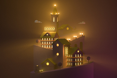 Foggy Village 3d cartoon design foggy house illustration mist niebla village
