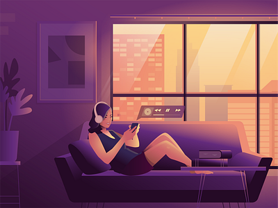 Chilling banner chill design flat illustration puprle ui web woman