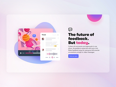 Hero: Video commenting audio commenting feedback hero landing page player purple shapes soft thread transparent ui video