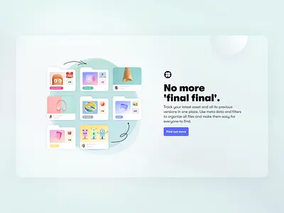Hero: Organising the assets file collaboration folders green ice cream landing page shapes soft teal transparent versioning