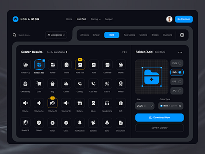 Loma icon pack website (dark mode) clean daily ui design designer freebie icon design illustration interface logo minimal mobile mobile ui ui ux