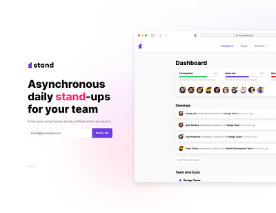 Stand - Asynchronous daily stand-ups form landing page splash ui web