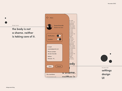 Settings design concept adobe branding cosmetics dailyui design figma fun girl illustration illustrator logo mobile no shame screen settings settings design skin ui vector visual design