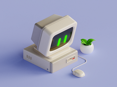 Cute Old PC & Mouse - 3D Illustration 3d 3d art 3d illustration blender blender 3d computer cute cute illustration cycles eevee illustration isometric low poly minimalist mouse old pc pc render retro simple