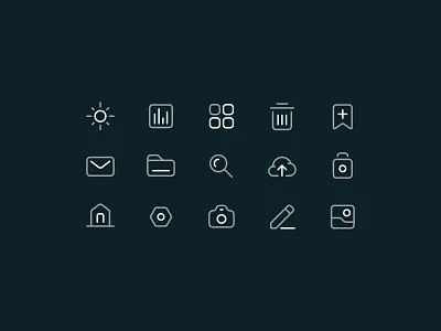 Basics app basic bookmark camera draw folder home icon icon set iconography image mail menu minimal pixel pixel perfect settings sun trash vector