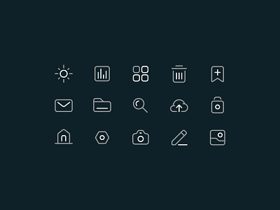 Basics app basic bookmark camera draw folder home icon icon set iconography image mail menu minimal pixel pixel perfect settings sun trash vector