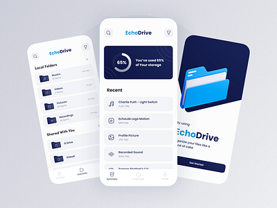 EchoDrive, File Manager App 3d 3ddesign 3dillustration app clean file manager filemanager files ios minimal minimal design ui uidesign userinterface