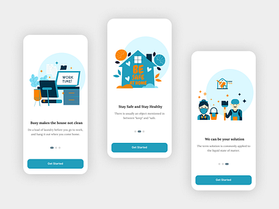 Onboarding - Home Clean Applications 3d animation best branding clean cleaning service covid creative design fintech flat graphic design home logo motion graphics nft service stay safe trend ui