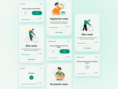 Carbon Footprint - concept app carbon carbon footprint daily tasks environment environmentally friendly illustration interface mobile app mobile application ui ui design ux vector