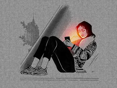 Girl with smartphone art brush pen design fashion girl glow illustration ink kiev minimalism pentel photoshop