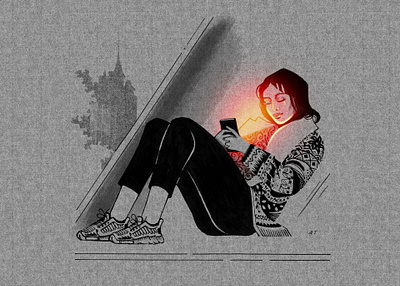 Girl with smartphone art brush pen design fashion girl glow illustration ink kiev minimalism pentel photoshop