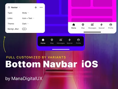 Bottom Navigation bar for iOS. Free figma file. app design figma freebie ios mobile app navigation bar tabbar template ui