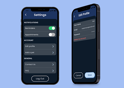 Settings Page in Dark Mode app design ui ux
