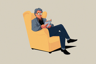 Relaxing with a book adobe photoshop art artwork book character colours couch design digital art drawing editorial graphic design illustration man personal work reading relax sketch texture