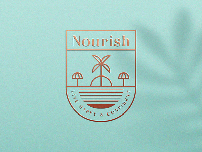 Nourish badge beach branding clever coconut design elegant flat gradient icon illustration logo mark minimal ocean premium sea tree water wellness