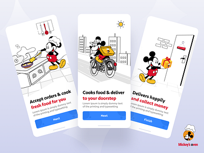 Mickey's Oven Food Delivery | Onboarding Screens | Mobile App branding branding design character deliveries delivery app food food app food delivery food delivery app food illustration illustrations logo minimal mobile app design onboarding onboarding screen trendy design typography ui user experience