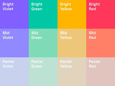 Color Palette: Hierarchy of Shades brand colors branding color color palette design frontify graphic design green pastel red violet yellow