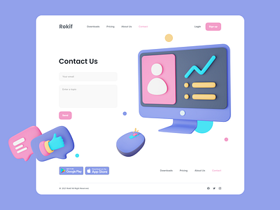 ROKIF • Contact Us 3d 3dicon 3dillustration coloful color computer contact contactus design illustration landingpage mouse ui ux web website