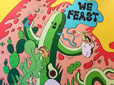 Benito's Oxford Circus Mural close up burrito cactus dope feast fiesta happy illustration indoors interior london mexican mural oxford circus party restaurant smile taco take away wall art wave