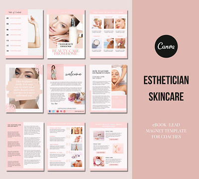 Esthetician Ebook template Canva business ebook template canva skincare canvatemplates design template ebook canva template ebook template esthetician ebook lead magnet template opt in template skincare business skincare ebook workbook template