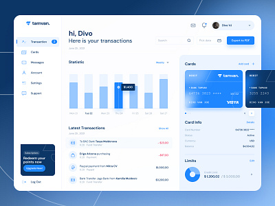 Tamvan - Digital banking dashboard admin app bank dashboard dashboard design design exploration finance financial fintech management transactions ui uiux ux
