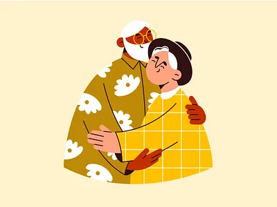 Elderly Couple 2d illustration character design cute elderly couple flat flat illustration flat portrait flat vector art graphic design happy illustration minimal minimal style modern modern portrait soft trendy vector graphics vector illustration warm