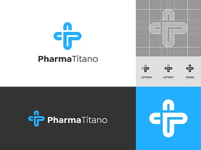 Pharma Titano Logo Concept branding clean cross grid system health isidora sans logo logo design medical modern monogram pharmacy