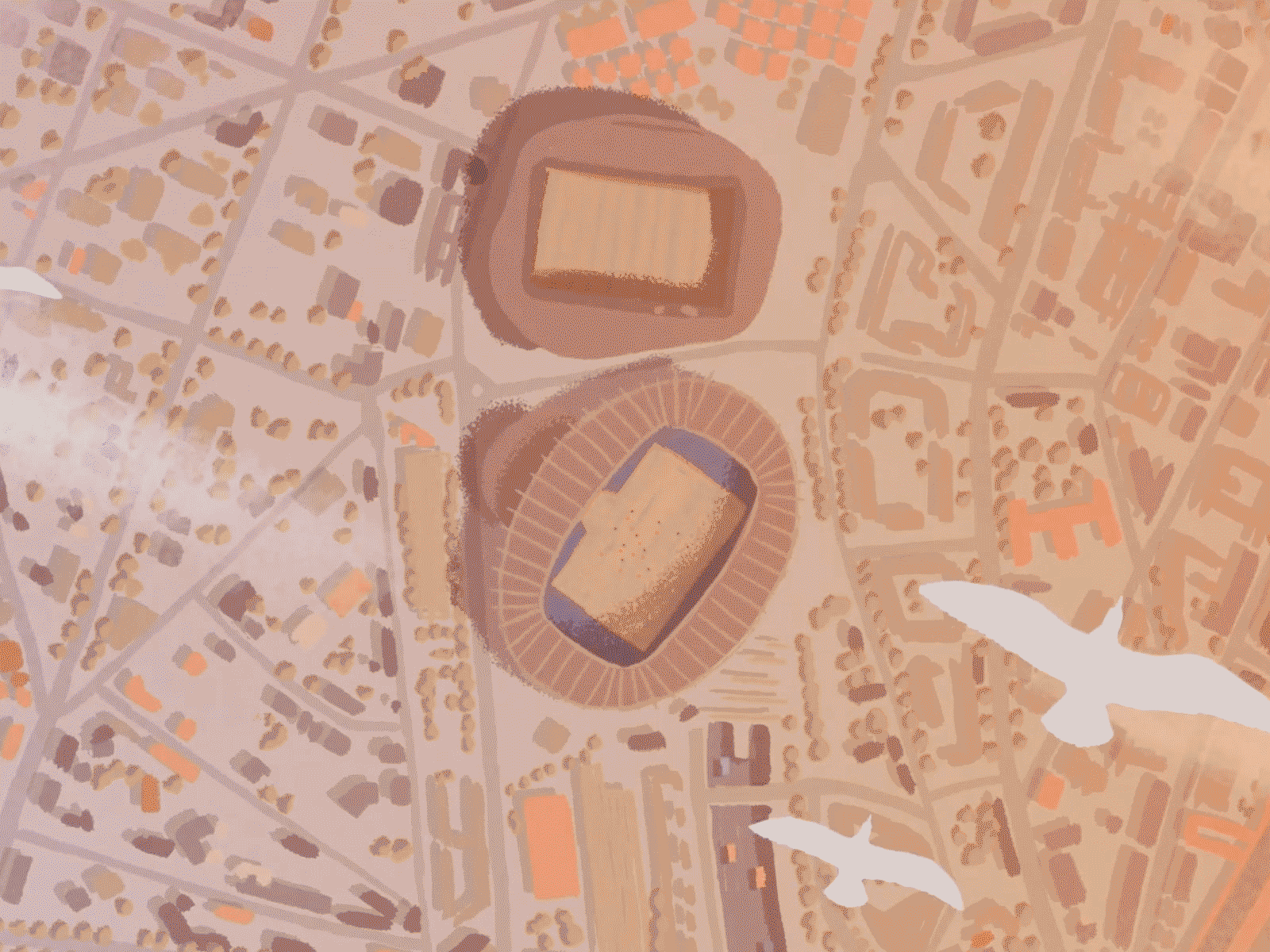 Stadium zoom animation birds city football illustration running soccer stadium