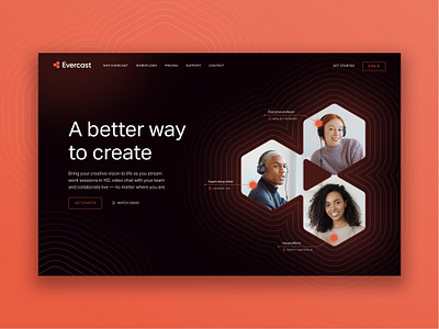 Evercast landing page collaboration dark ui digital product home page landing page media modern remote teamwork tech typography ui ui design uiux visual design web design website design