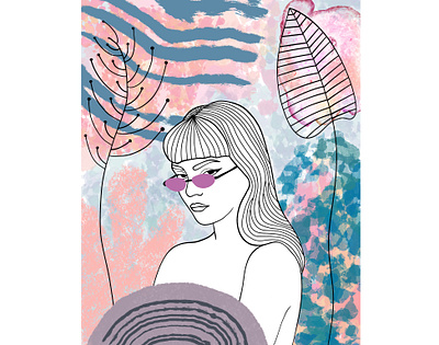 pastel daydream colourful digital art floral girl illustration line art pastel procreate simple