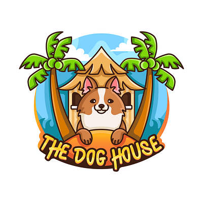 The Dog House beach beach side blue character design design dog dog logo graphic design home house house logo illustration logo logo design ocean sea summer tree tropical vector