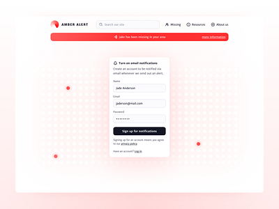 Amber Alert Sign Up Desktop Concept daily ui design minimal product design sign up ui ux ux design uxdesign