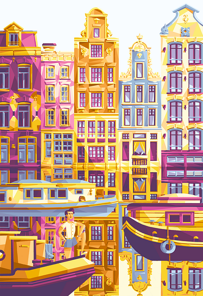 Homes on the Canal amsterdam architecture boat canal dimex dutch geometric holland illustration illustrator lifestyle netherlands reflection river travel windows