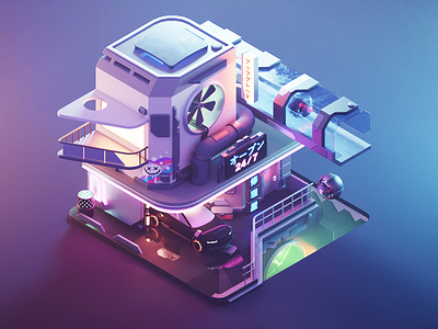 Cyberpunk Workshop 3d blender car workshop city cyberpunk diorama illustration isometric lowpoly render