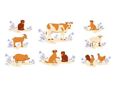 Farm animals set in flat style. animals branding character flat graphic design illustration ve vector