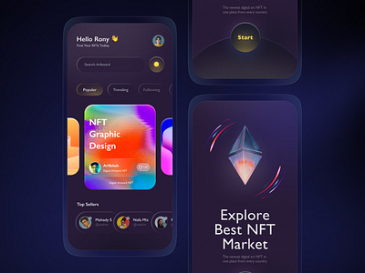 NFT app bitcoin crypto crypto currency cryptoart dark ethereum futuristic interface ios marketplace minimal nft nft app nft market nft platform token trending ui ux visual