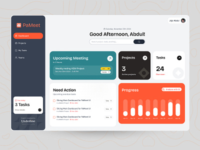 PaMeet - Task Management & Meeting Dashboard admin dashboard dashboard fancy interactive interactive dashboard jira meeting meeting app project project management statistics task task management trello ui