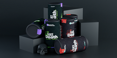 Visual Identity Design for Fake Death Drink - A 3d Study Project 3d beverage blender branding cinema4d fiction graphic design identity illustration logo minimal motion packaging redshift ui video