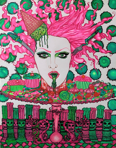 Pink Platter candy drawing illustration ink jeffree star portrait traditional art traditional medium