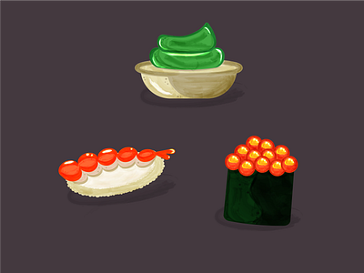 Wasabi, shrimp, salmon caviar adobe illustrator design graphic design illustration rolls shrimp sushi ui vector wasabi