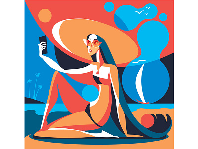 Selfie on the beach art character concept design digital art geometric art illustration illustrator print vector